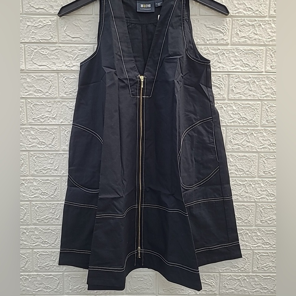 Maeve Black Mini Dress with Gold Zip